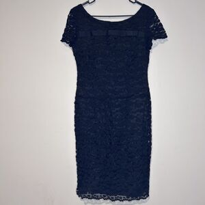 Talbots Dress Black Lace Short Sleeve 10 wedding guest homecoming party holiday